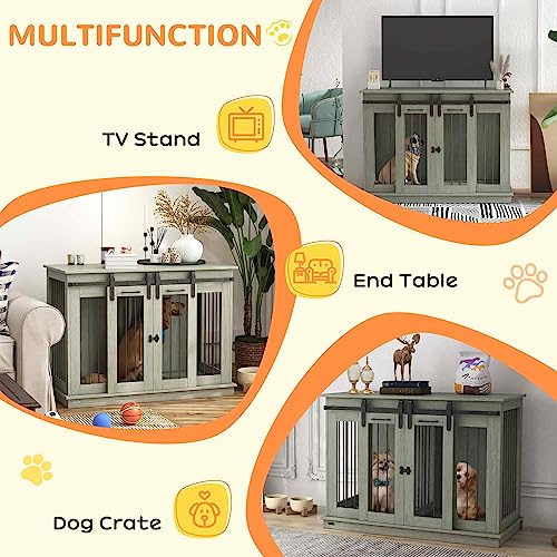 Large Dog Crate Furniture with Divider, Double Doors, 47" W x 23.5" D x 35" H, Oak W2566