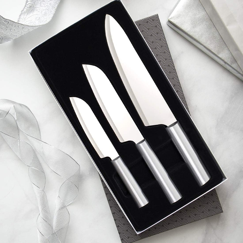 3-Piece Stainless Steel Knife Set with Aluminum Handles and Sharpener D55337