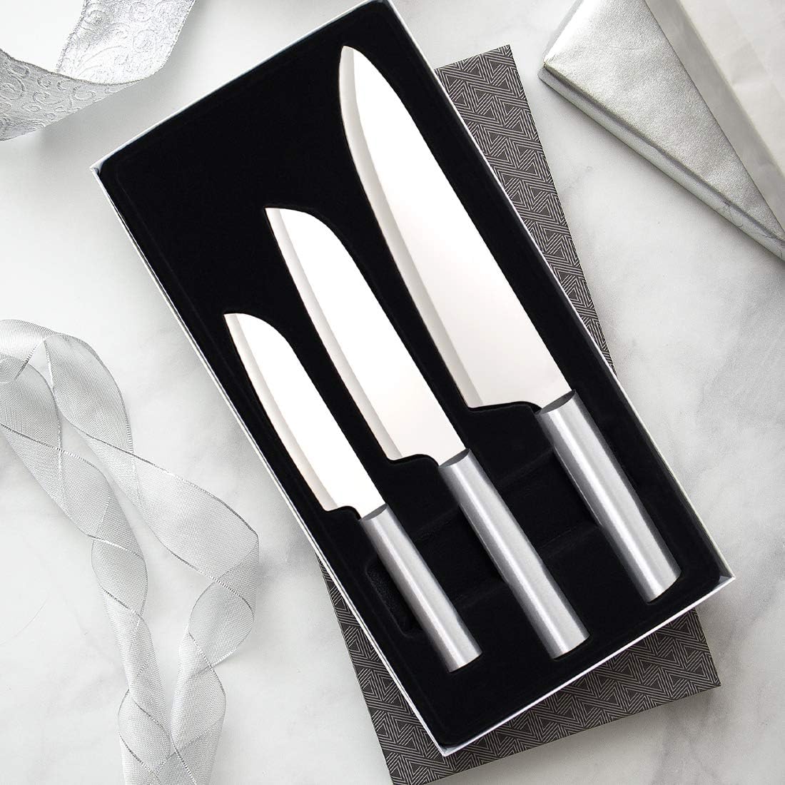 3-Piece Stainless Steel Knife Set with Aluminum Handles and Sharpener D55337