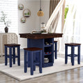 Brown and Blue 5-Piece Counter Height Dining Set with 4 Stools and Square Wood Table W703