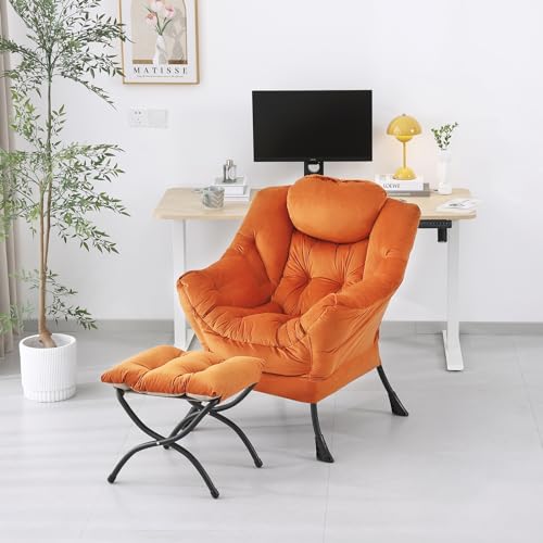 White Grey Accent Chair with Ottoman U28071