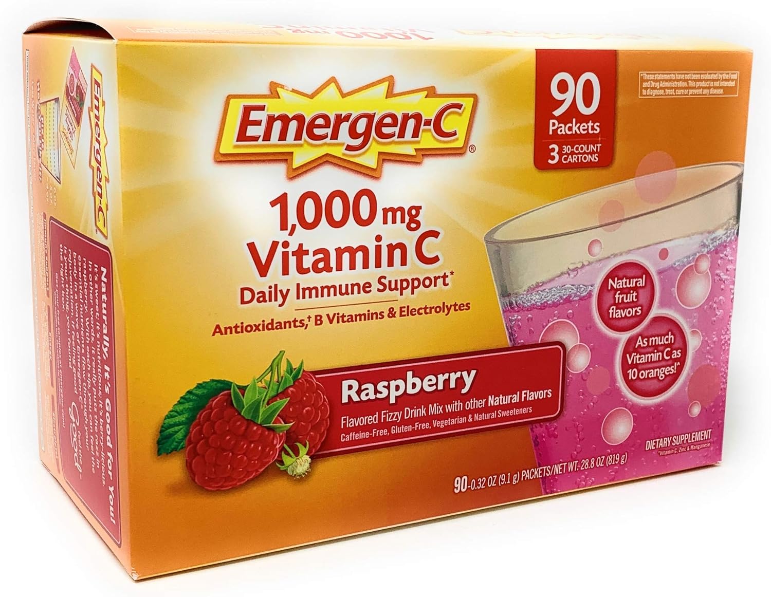 90 Count Raspberry Flavor Dietary Supplement with 1000mg Vitamin C H274