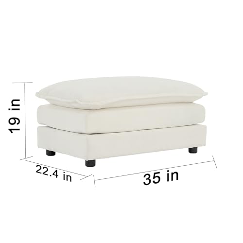 White Oversized Chenille Sectional Sofa with 2 Ottomans Q19689