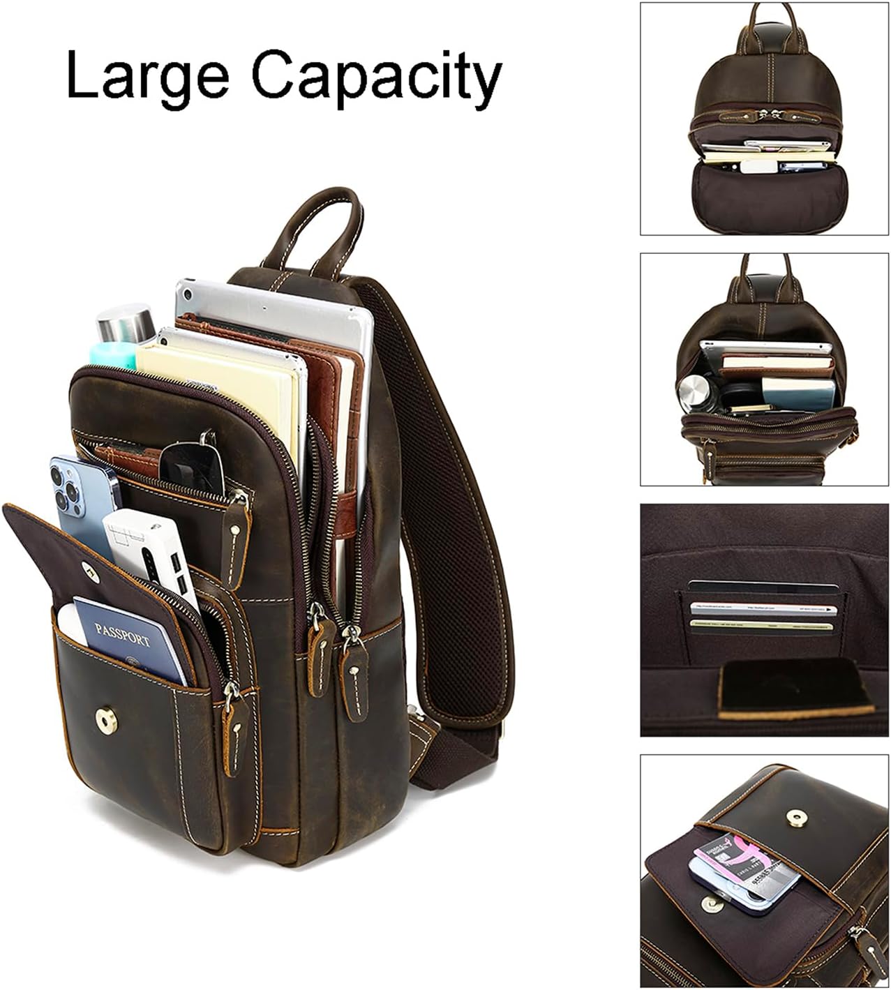 Brown Full Grain Leather Crossbody Shoulder Sling Bag K3263