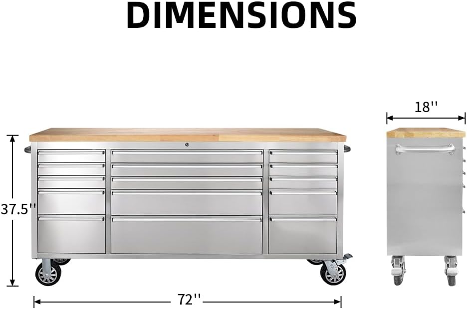 72-inch Stainless Steel Rolling Tool Chest with 15 Drawers A71744
