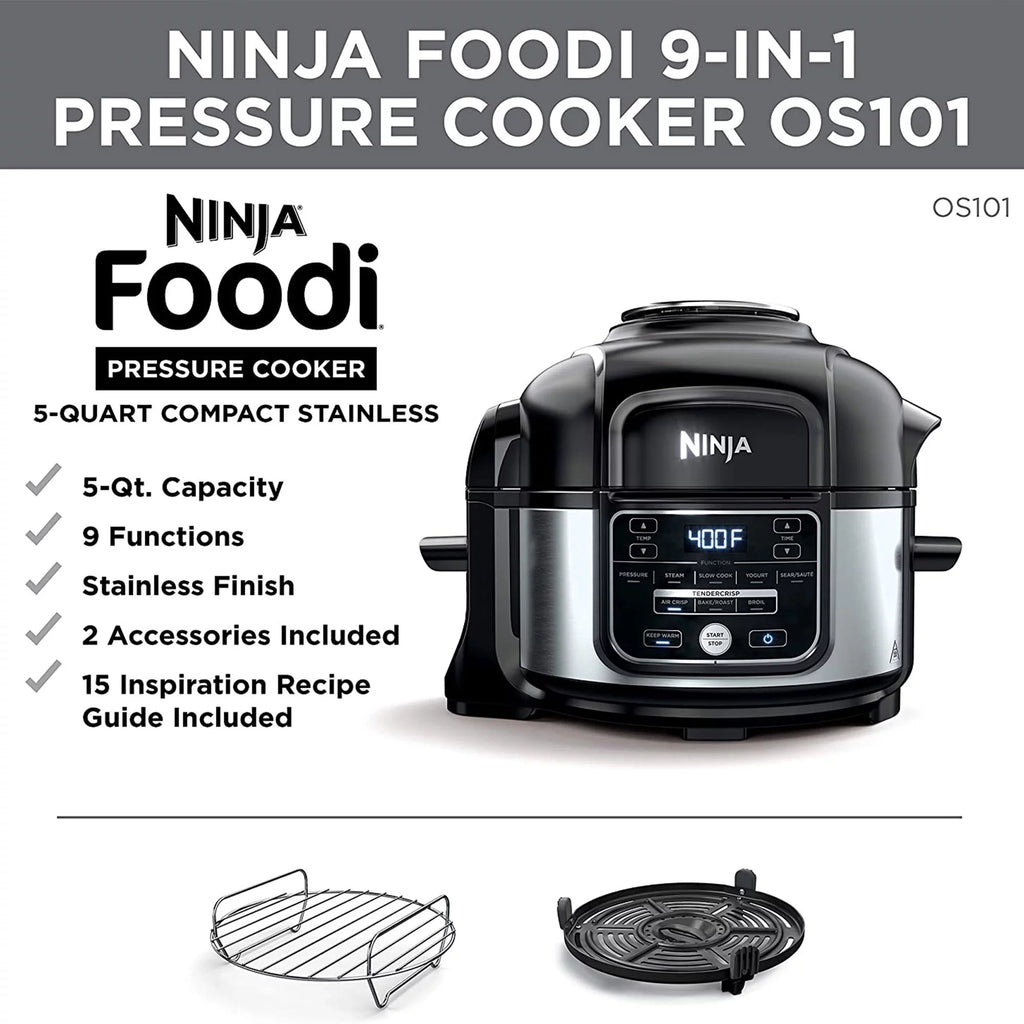 9 in 1 Pressure Cooker and Air Fryer with Nesting Rack, Silver Y13916