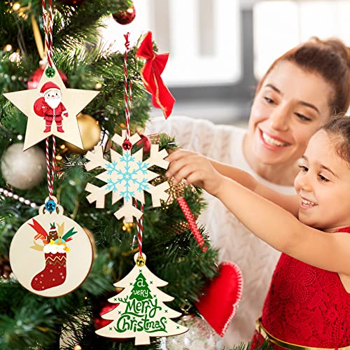 40pcs Unfinished Wood Slices with Holes Christmas Ornaments O144