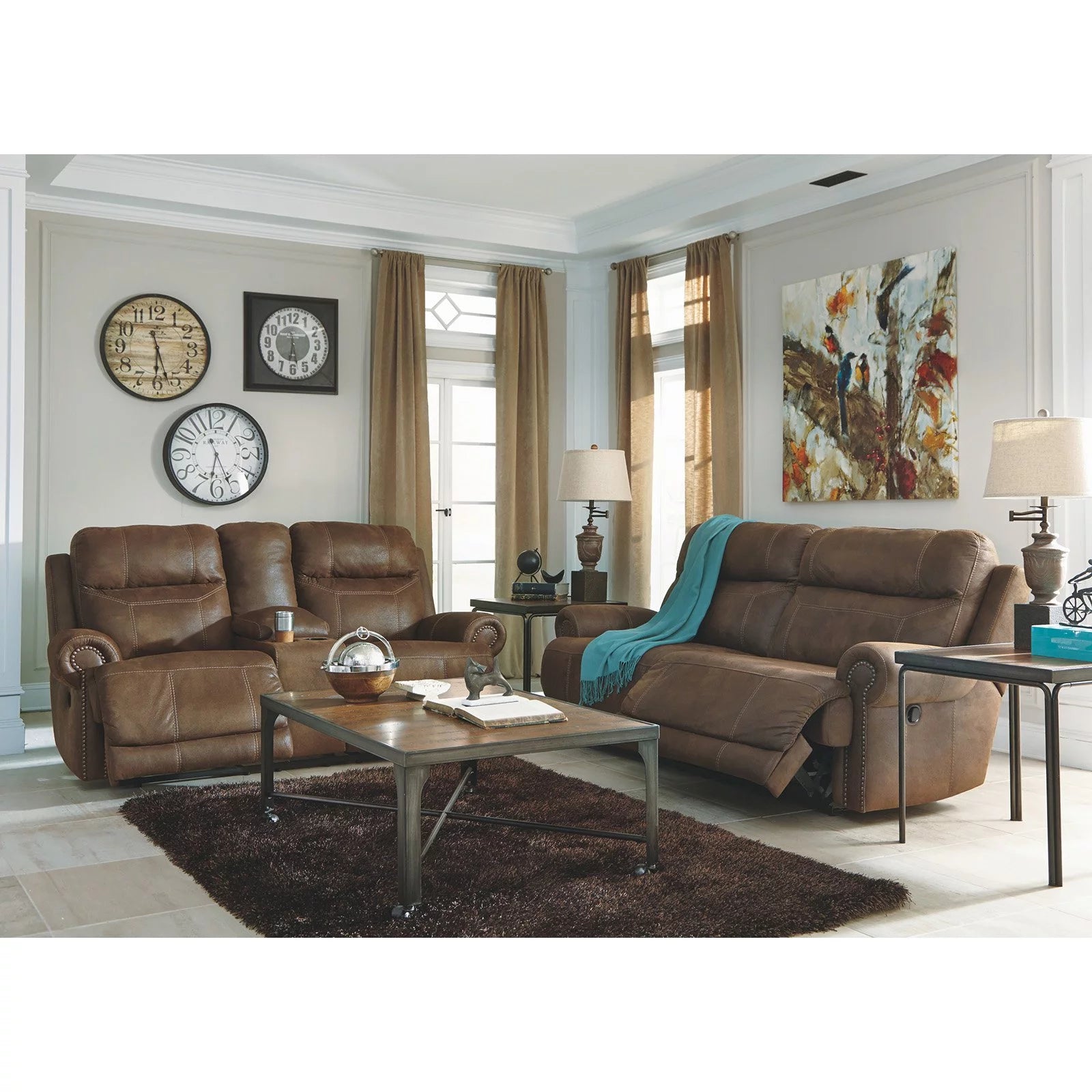 Gray Faux Leather Reclining Sofa T8594