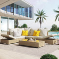 3-Piece PE Rattan Wicker Sectional Sofa Set with Tempered Glass Table H74050