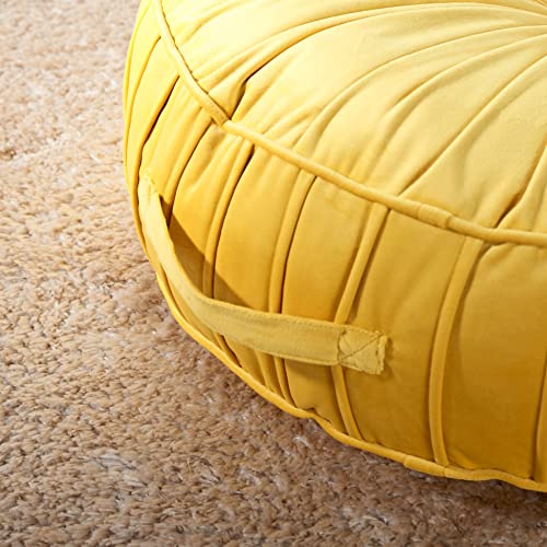Mustard Yellow Velvet Round Floor Pillow O590160