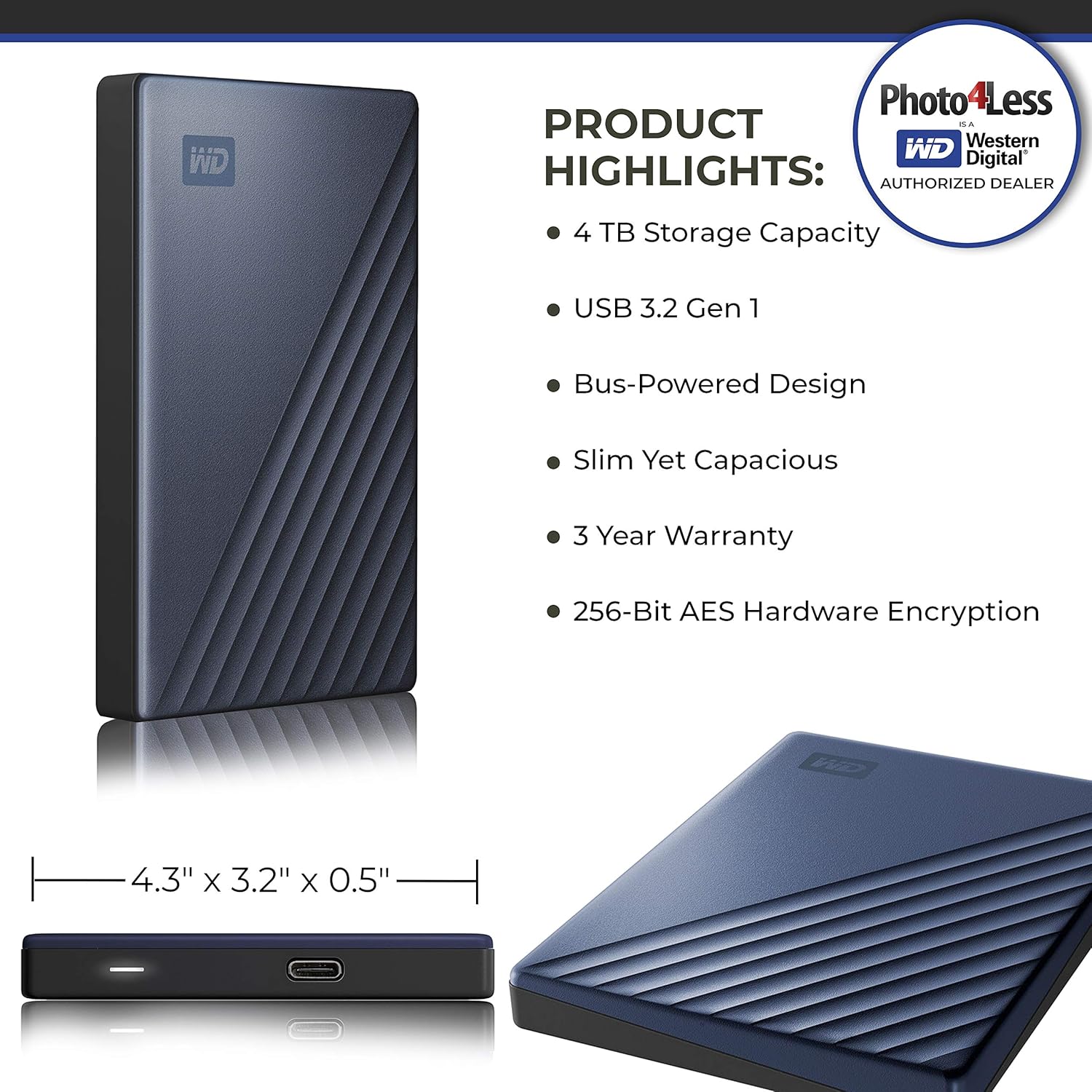 2 TB Blue Portable External Hard Drive Z597