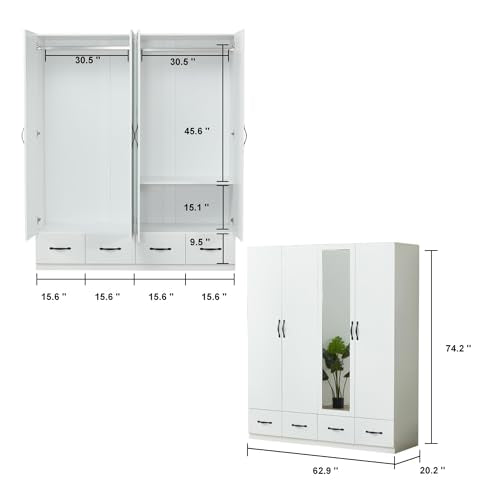 Gray Wooden Armoire Wardrobe with 3 Drawers J804864