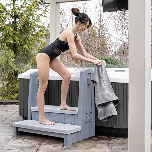 Gray 2-Step Storage Stool with Handrails P33066