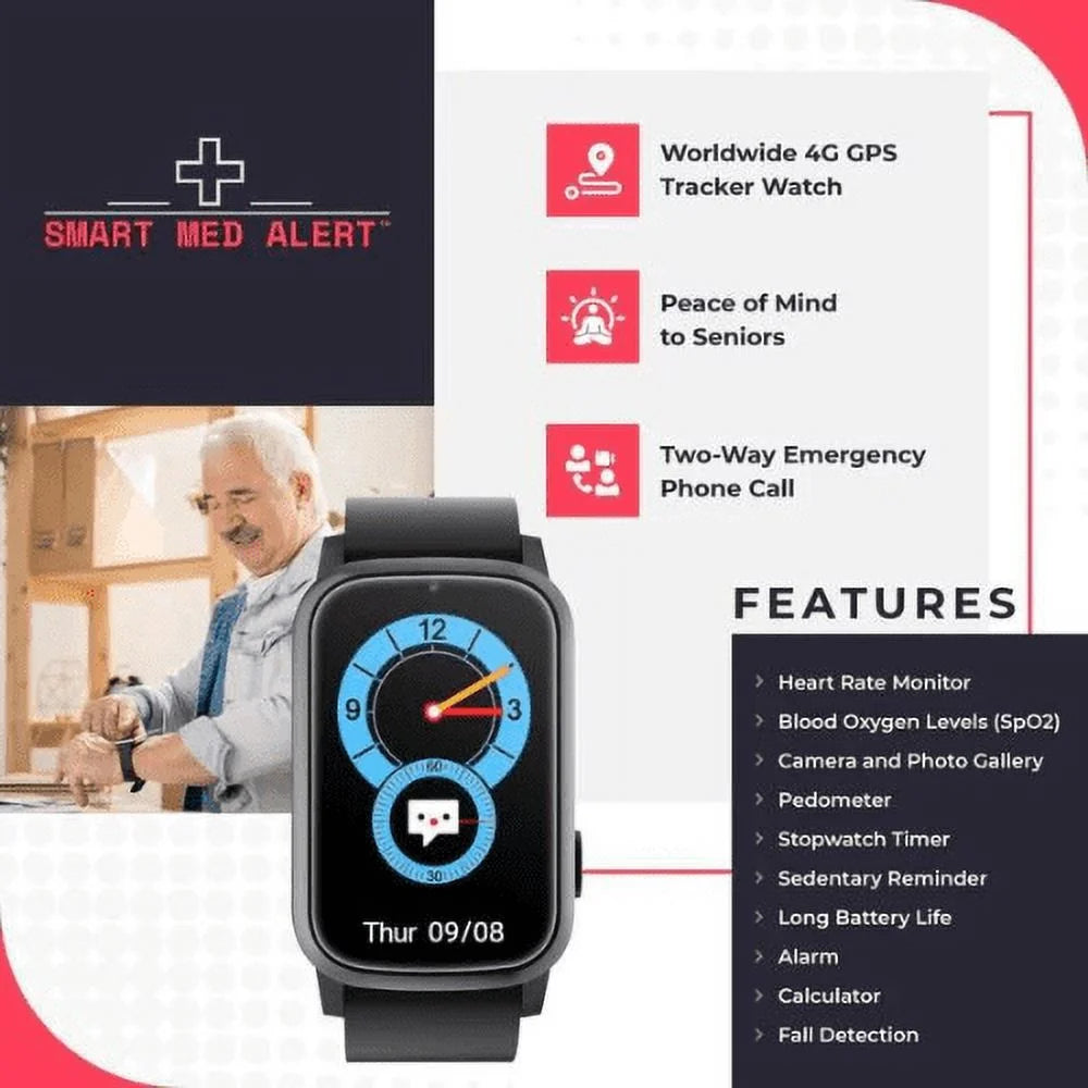 Medical Alert 4G Cellular Rectangular Smart Watch F663292
