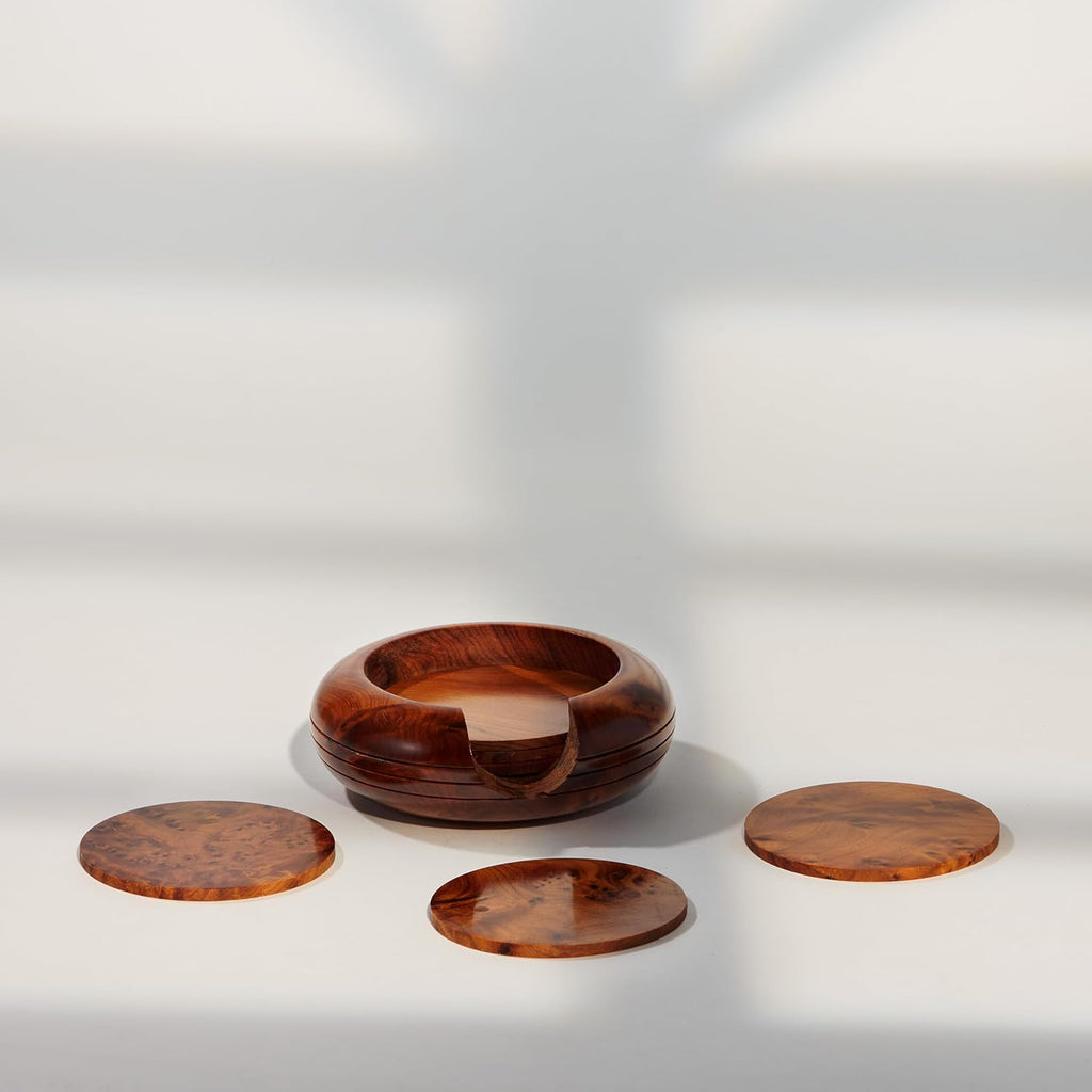 Thuya Wood Burl Coasters Set of 6 E5075