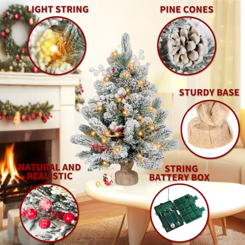 Flocked Artificial Mini Christmas Tree with Lights and Ornaments I63175