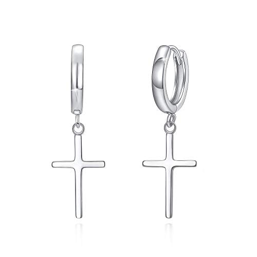 925 Sterling Silver Dainty Cross Huggie Hoop Earrings F26381