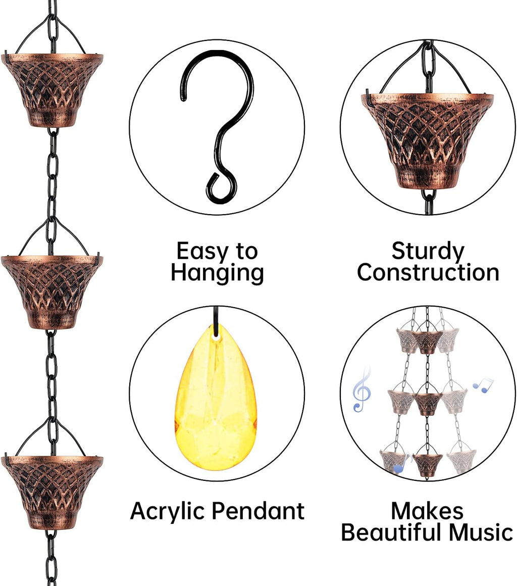 Copper Rain Chains 8 1/2 Feet Long G311319