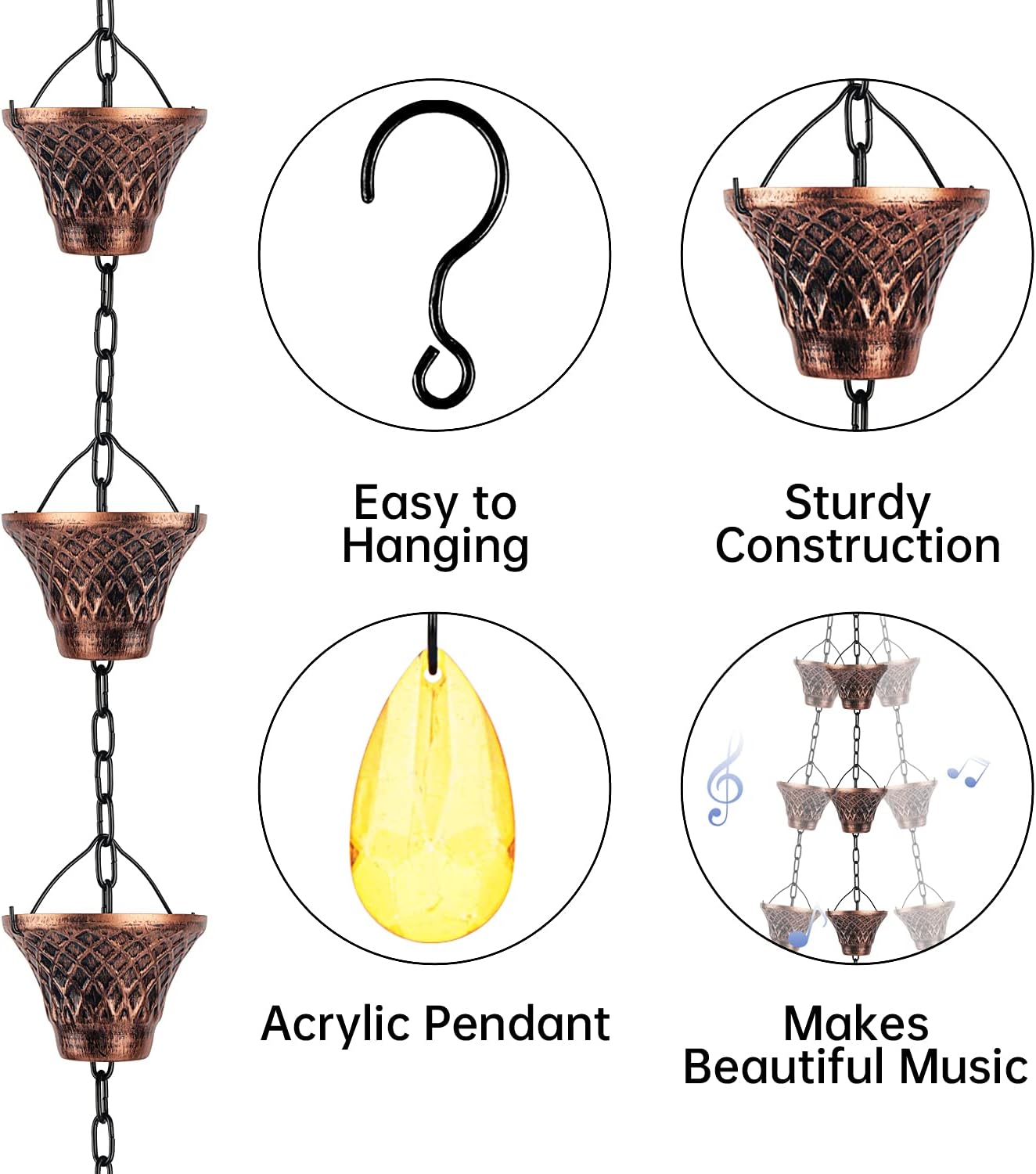 Copper Rain Chains 8 1/2 Feet Long G311319