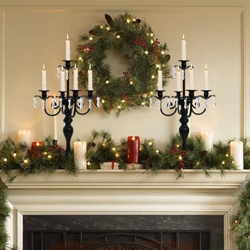 20" Tall 5 Arm Crystal Candelabra Candle Holder (Black) A9508