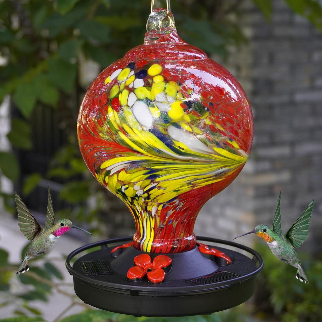 Red Handblown Glass Hummingbird Feeder E377