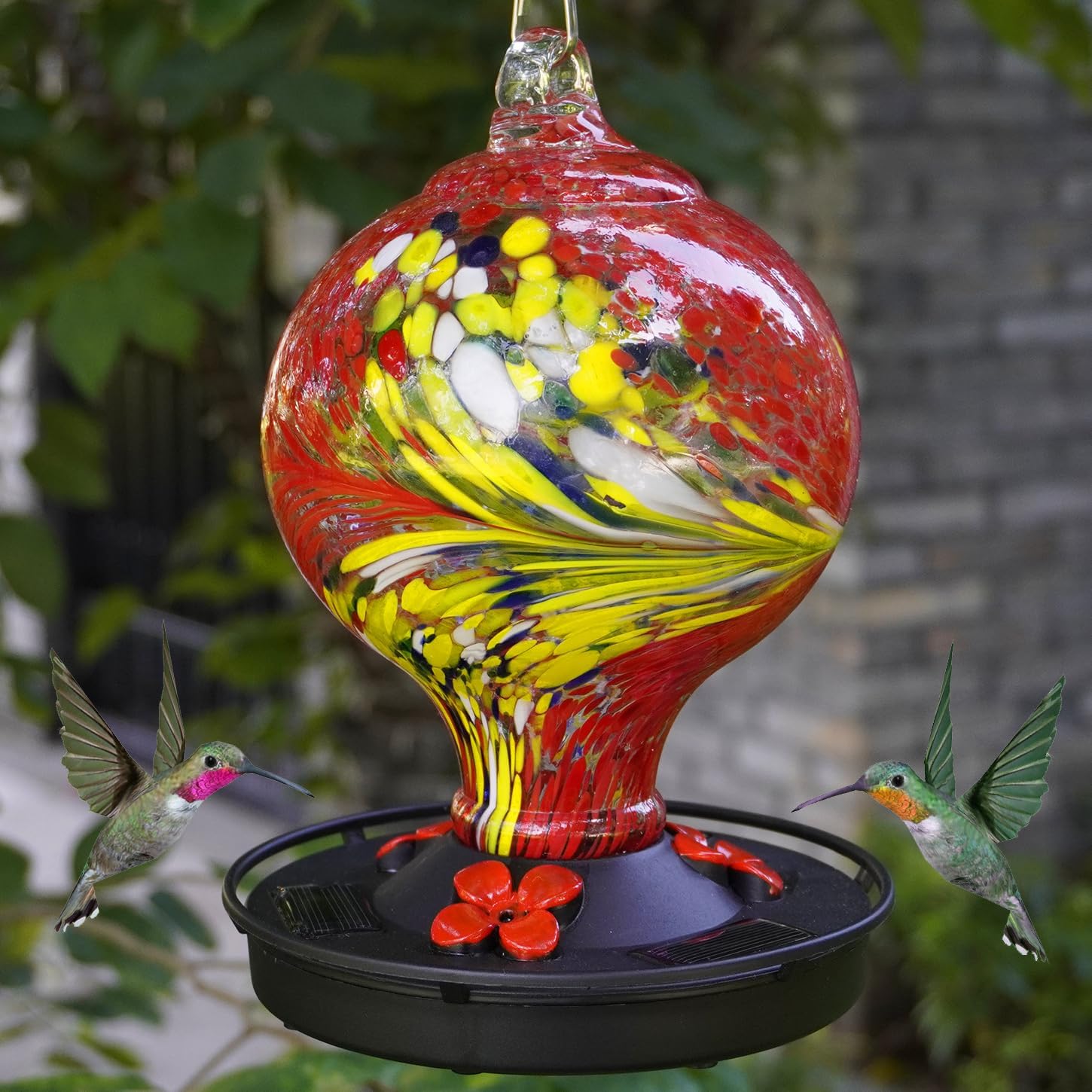 Red Handblown Glass Hummingbird Feeder E377