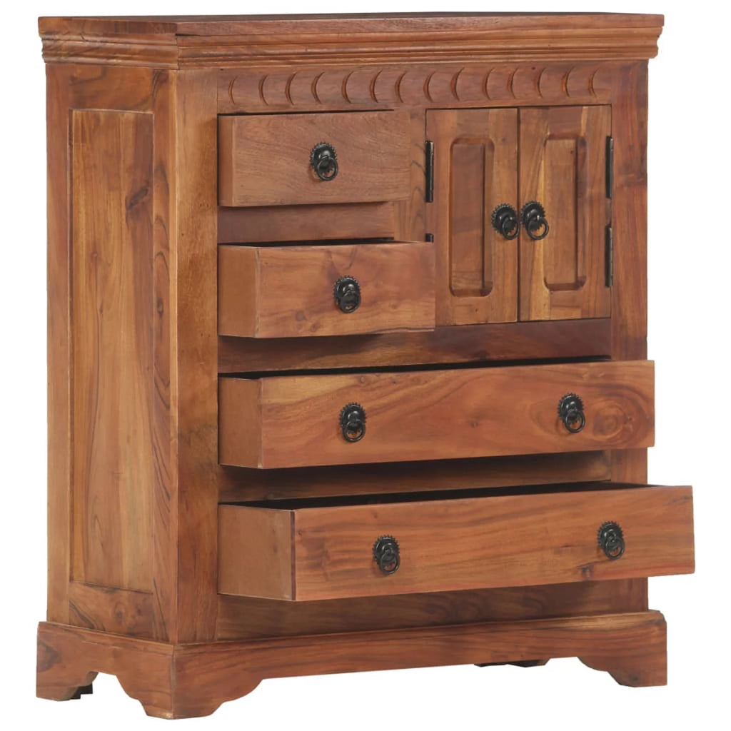 Wooden Sideboard with 2 Doors and 4 Storage Drawers Acacia Wood Sofa End Side Table 24.4 x 11.8 x 29.5 Inches M195