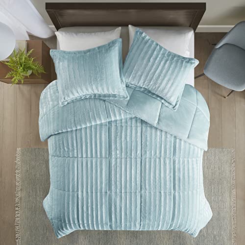 Grey King/California King Faux Fur Reversible Comforter Set 3 Piece B816322