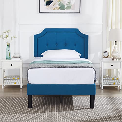 Twin Size Upholstered Platform Bed Frame with Wooden Slats R444