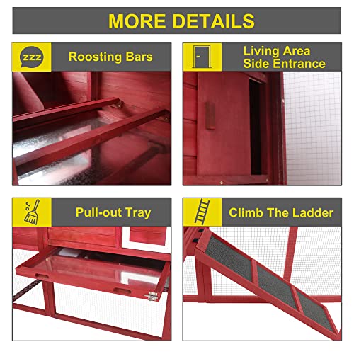 Large Wooden Chicken Coop with Wheels Waterproof Outdoor Hen House Poultry Cage with Run Laying Boxes and Secure Enclosure T3606
