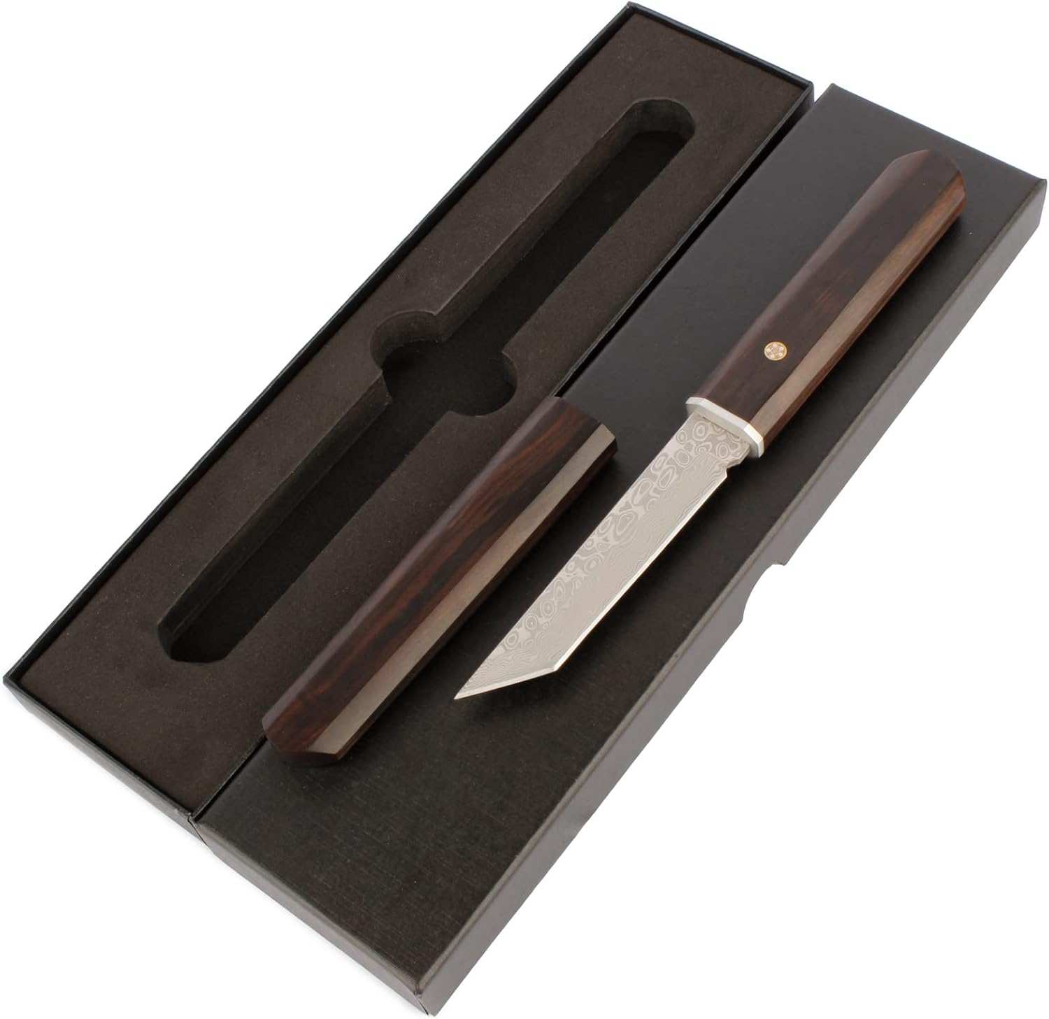 Handmade Samurai Full Tang Katana Damascus Tanto Fixed Blade Knife Wooden Sheath E371491
