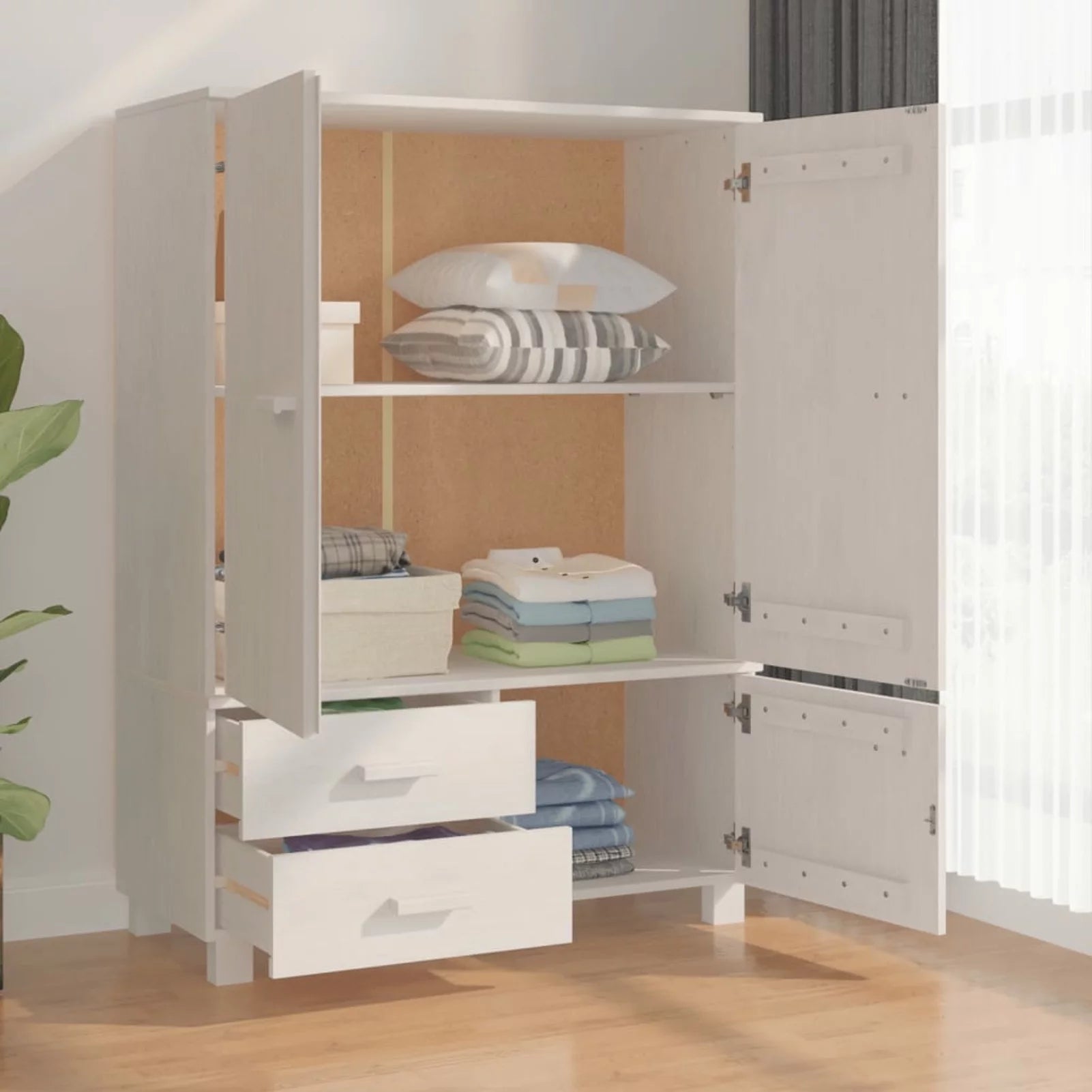 White Solid Wood Pine Wardrobe Q1936
