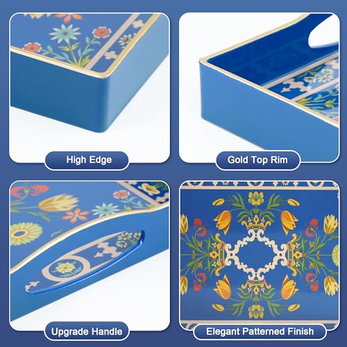 Blue Plastic Serving Tray with Handles, 15.7” x 10.2” x 1.37” V503529