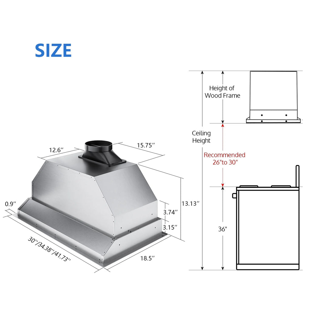 36 inch Stainless Steel Range Hood with 2 Pcs Baffle Filters W231