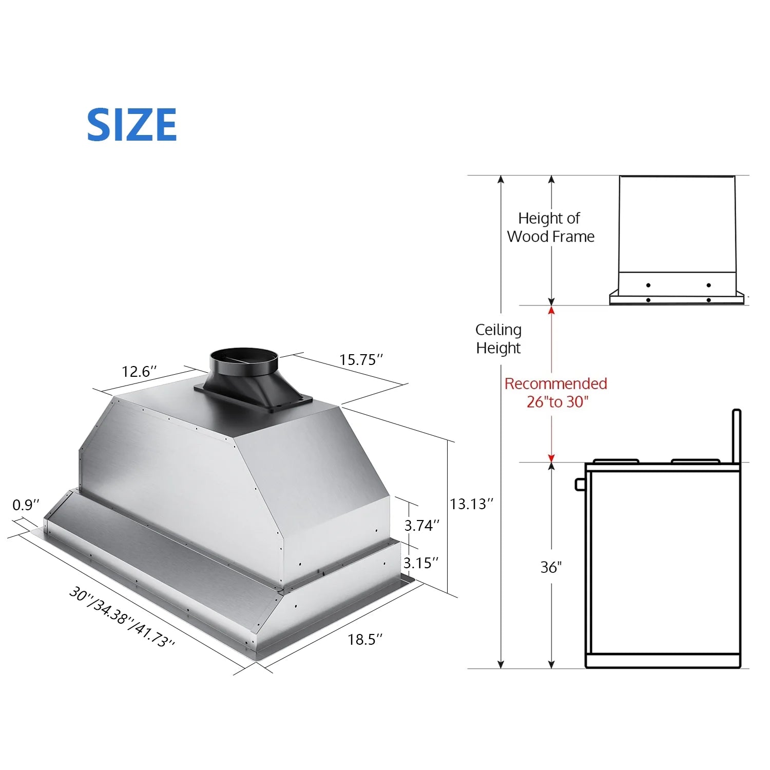 36 inch Stainless Steel Range Hood with 2 Pcs Baffle Filters W231