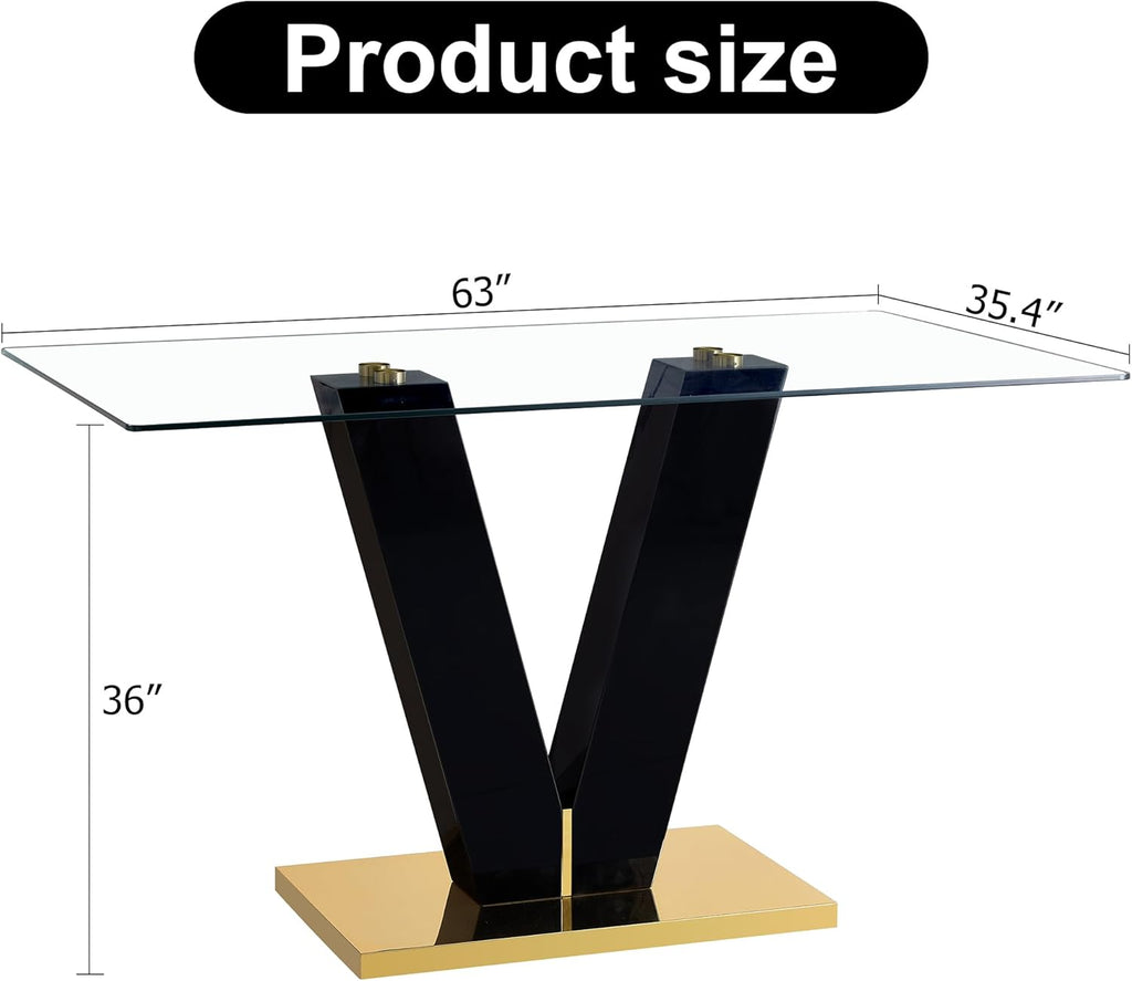 Large Rectangular Glass Dining Table with 0.4" Tempered Glass Top, 71'' x 39'' x 30 A6793
