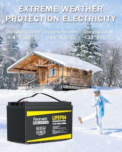12V 100Ah LiFePO4 Lithium Battery with 100A BMS, 1280Wh Energy Storage, Iron Phosphate 15000 Deep Cycles Marine Battery H340