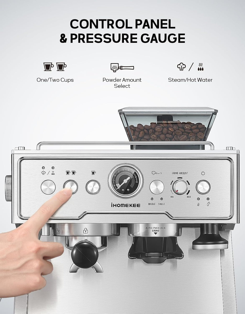 20 Bar Semi-Automatic Espresso Machine With Grinder and Milk Frother, Brushed Stainless Steel Z137705