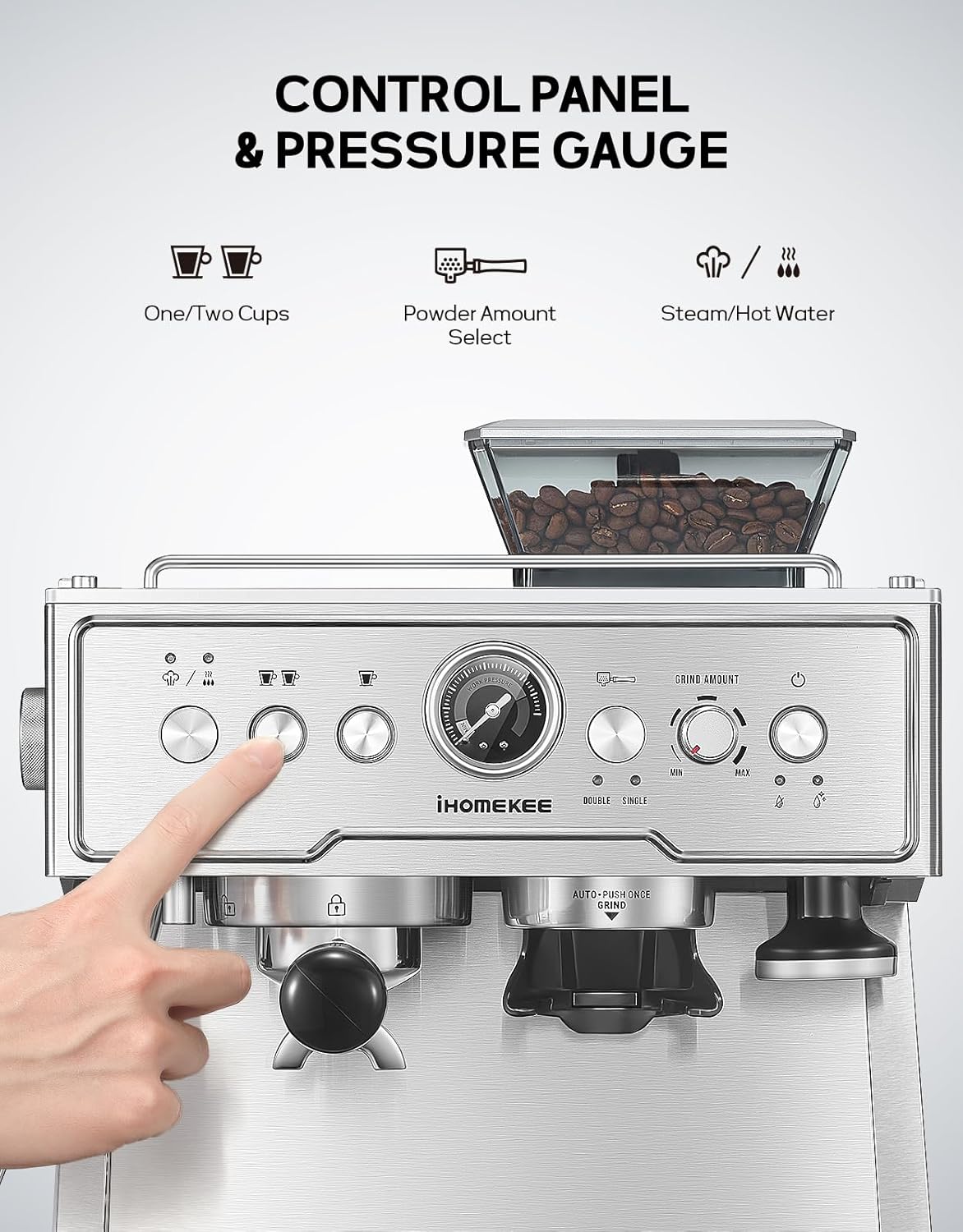 20 Bar Semi-Automatic Espresso Machine With Grinder and Milk Frother, Brushed Stainless Steel Z137705