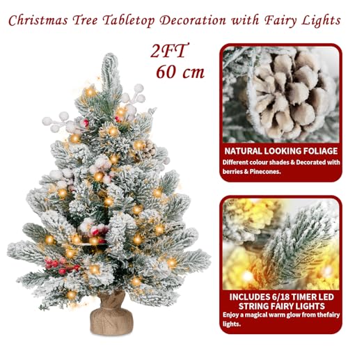 Flocked Artificial Mini Christmas Tree with Lights and Ornaments I63175