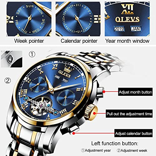 Self Winding Automatic Mechanical Tourbillon Stainless Steel Waterproof Luminous Dress Wrist Watches T379173