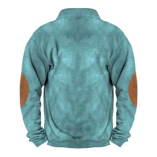 Men's Casual Stand Collar Sweatshirt Button Up Loose Single Breasted Sweaters with Elbow Patches D751092