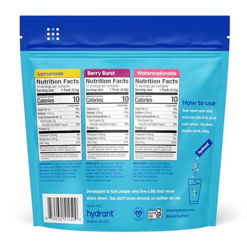 Hydration Electrolyte Powder Stick Packets Lemonade 30 Count H2059