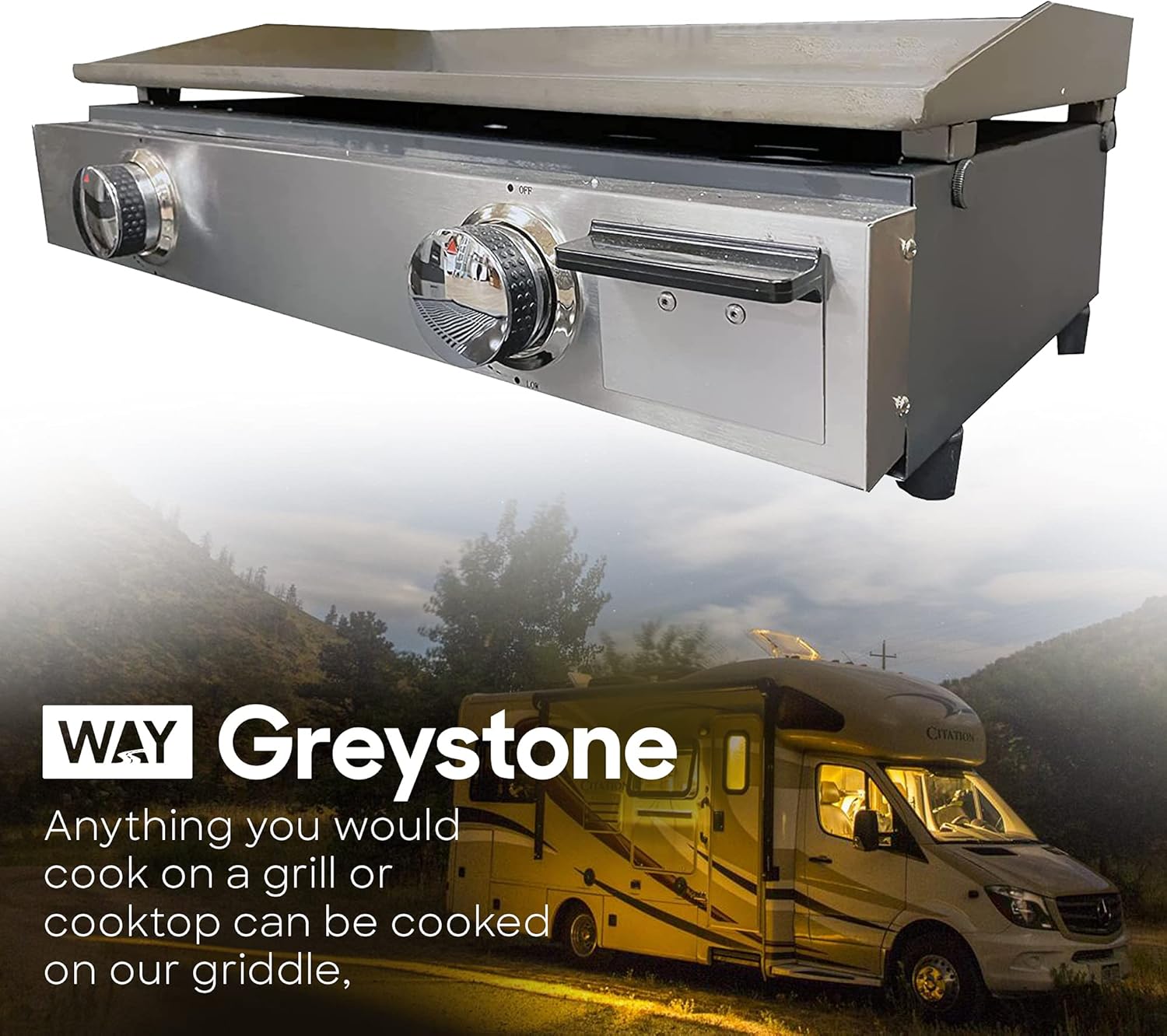 Black 25 Inch Stainless Steel RV Griddle with 2 Burners I470000