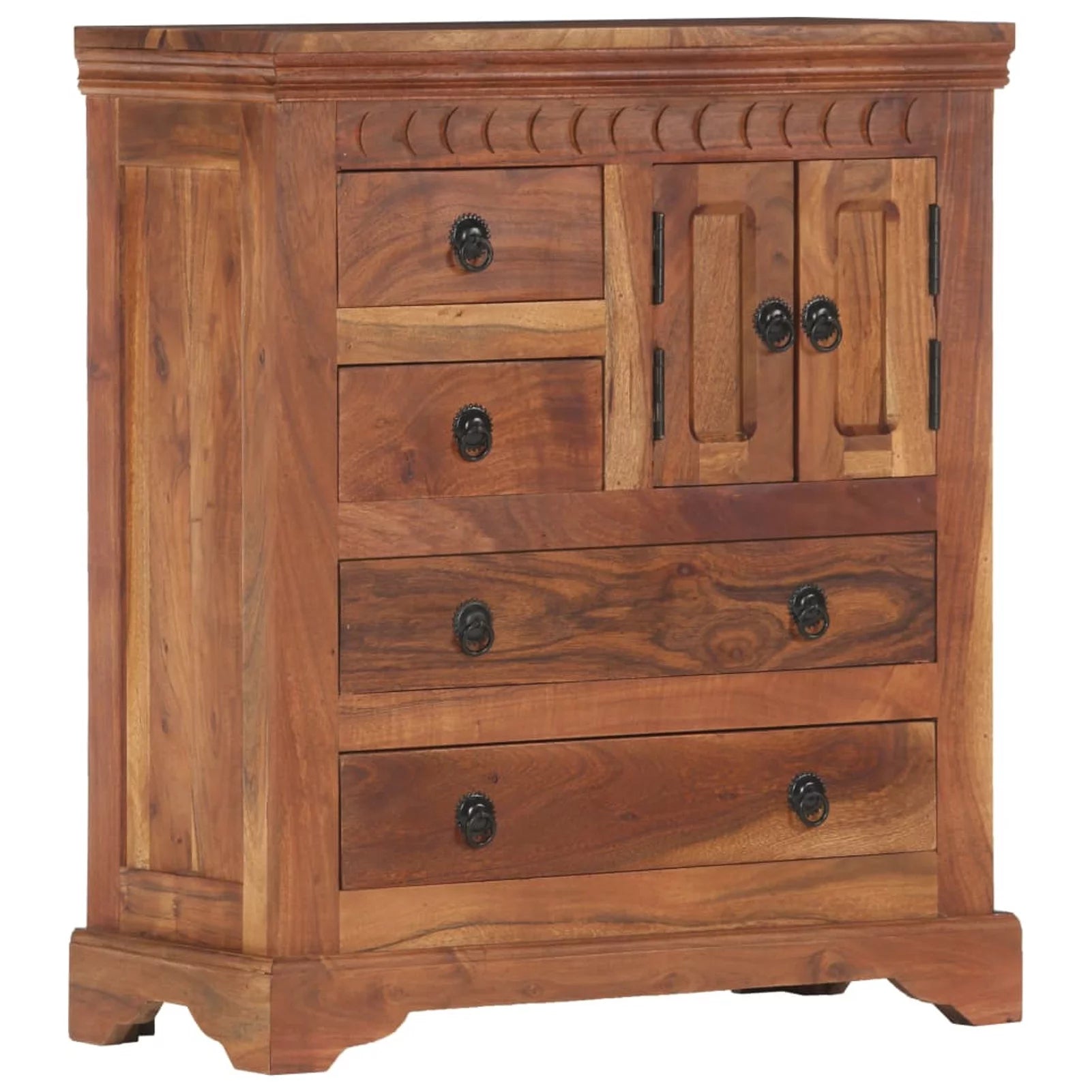 Wooden Sideboard with 2 Doors and 4 Storage Drawers Acacia Wood Sofa End Side Table 24.4 x 11.8 x 29.5 Inches M195