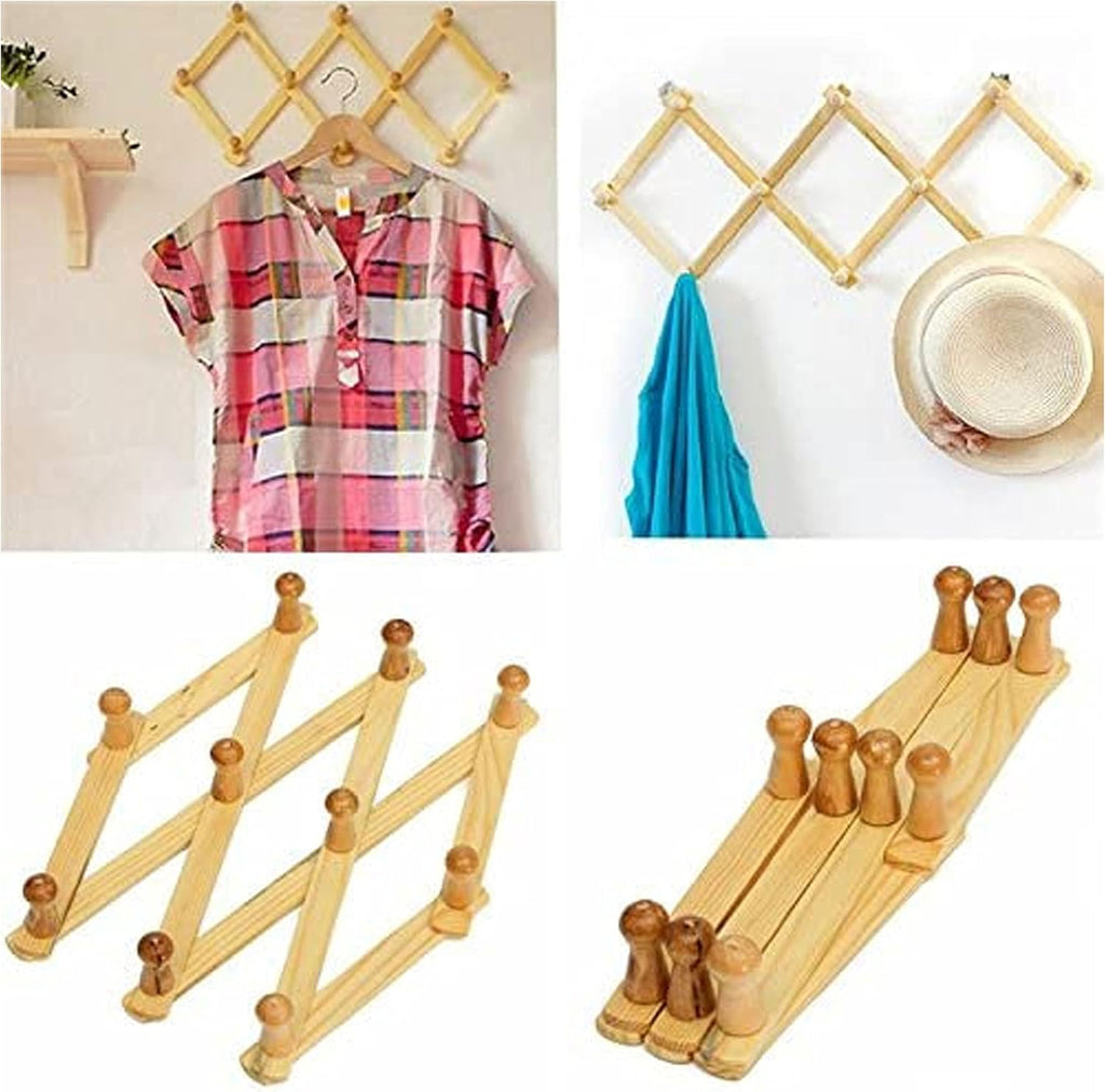 Wooden Expandable Hanger Accordion Coat Rack Wall Mounted P597