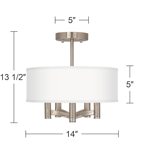 Brushed Nickel 14" Wide 5-Light Semi-Flush Mount Ceiling Light with Cream Fabric Drum Shade Q58422