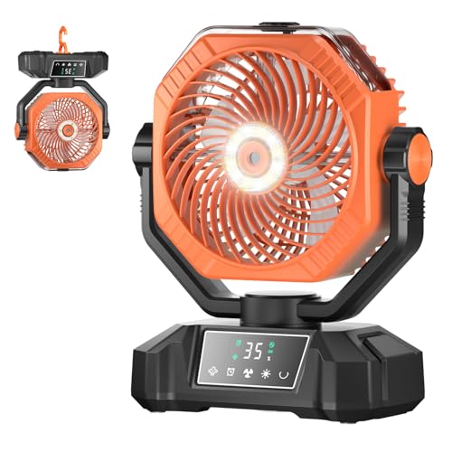 20000mAh Rechargeable Oscillating Camp Fan with LED Light and Remote W904