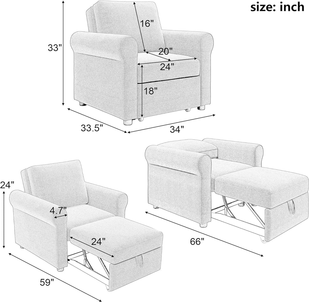 Beige Convertible Sleeper Chair Bed D557