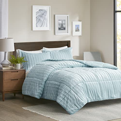 Grey King/California King Faux Fur Reversible Comforter Set 3 Piece B816322